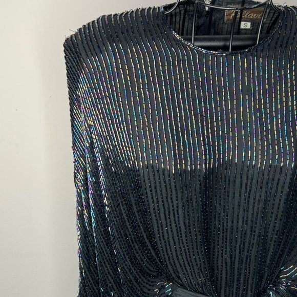 Tops - Vintage Pallavi 100% Silk Bead Embroidered Wrap Blouse- Size S